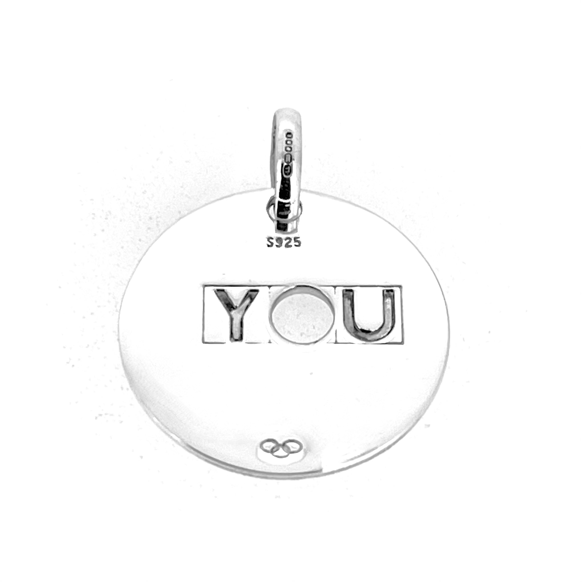 Vintage Links of London LOVE YOU double-sided sterling silver disc pendant