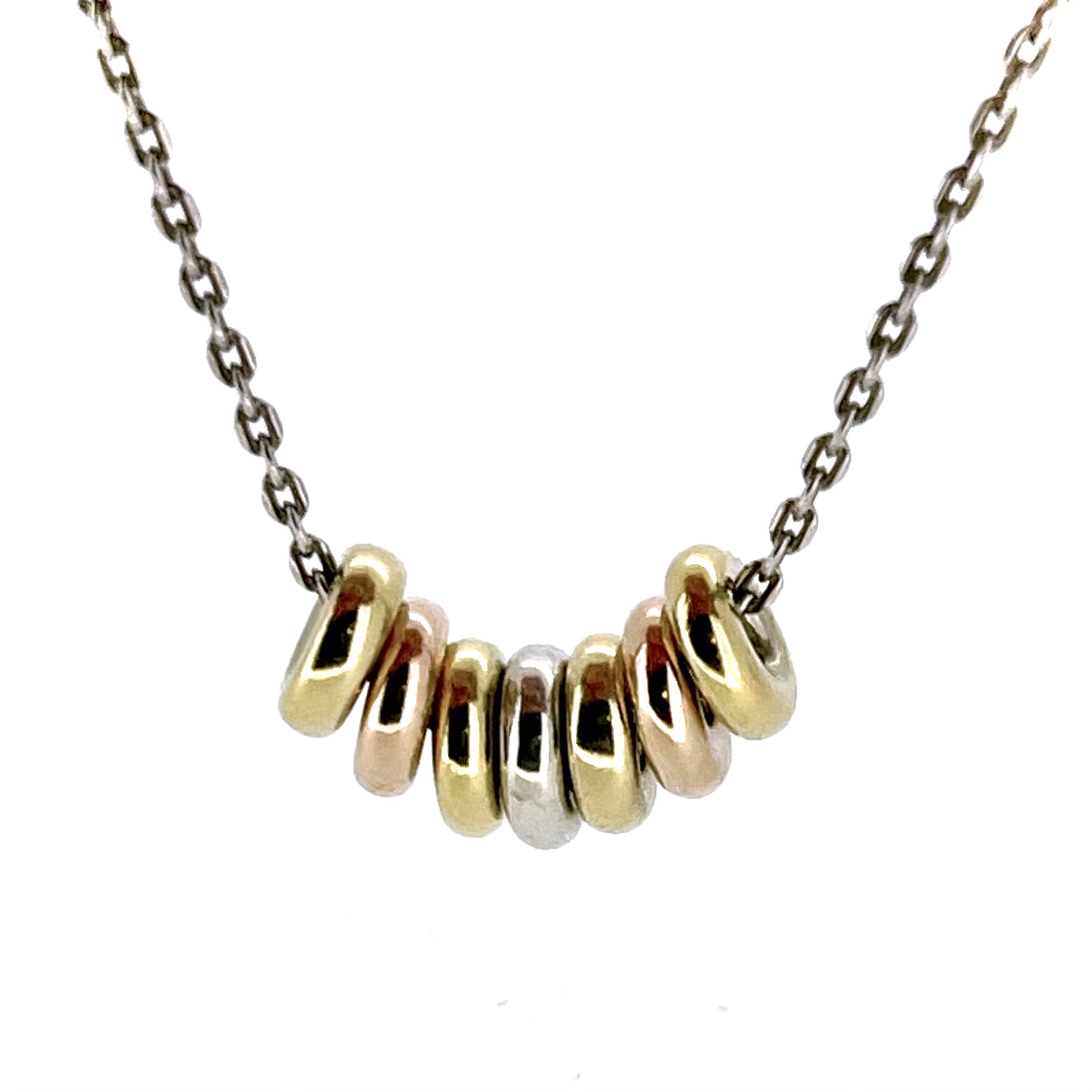 Gold rose gold and silver Sweetie links on sterling silver necklace