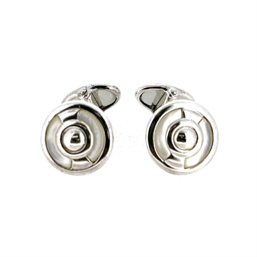Round Links of London cufflinks with concentric silver design