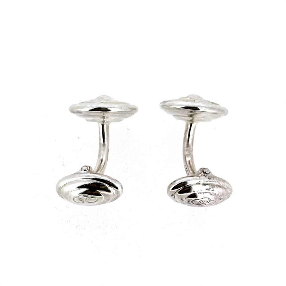 Sterling silver curved-bar cufflinks with oval swivel backs