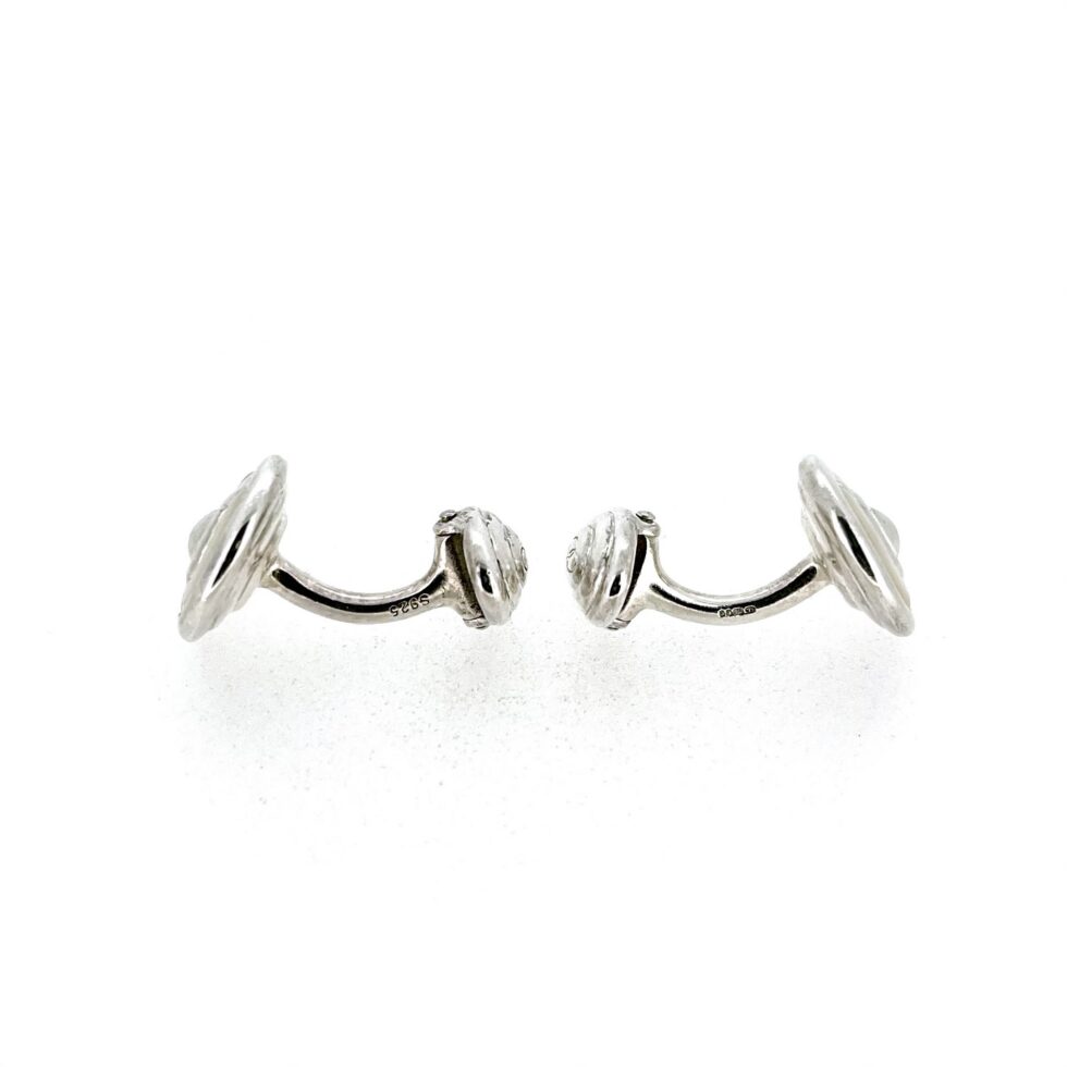 Sterling silver cufflinks with two curved mother of pearl inlays