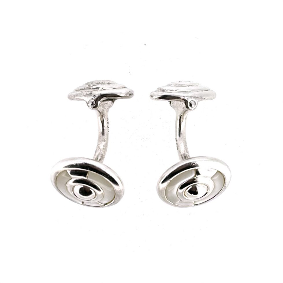 Vintage mother of pearl cufflinks with polished sterling silver surrounds