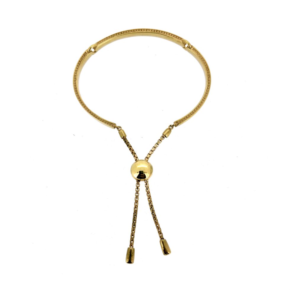 Gold plated Narrative Bracelet with beaded edge detail