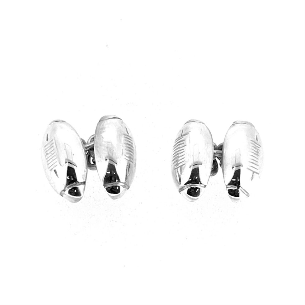 Links of London rugby ball cufflinks showing oval 16mm ends