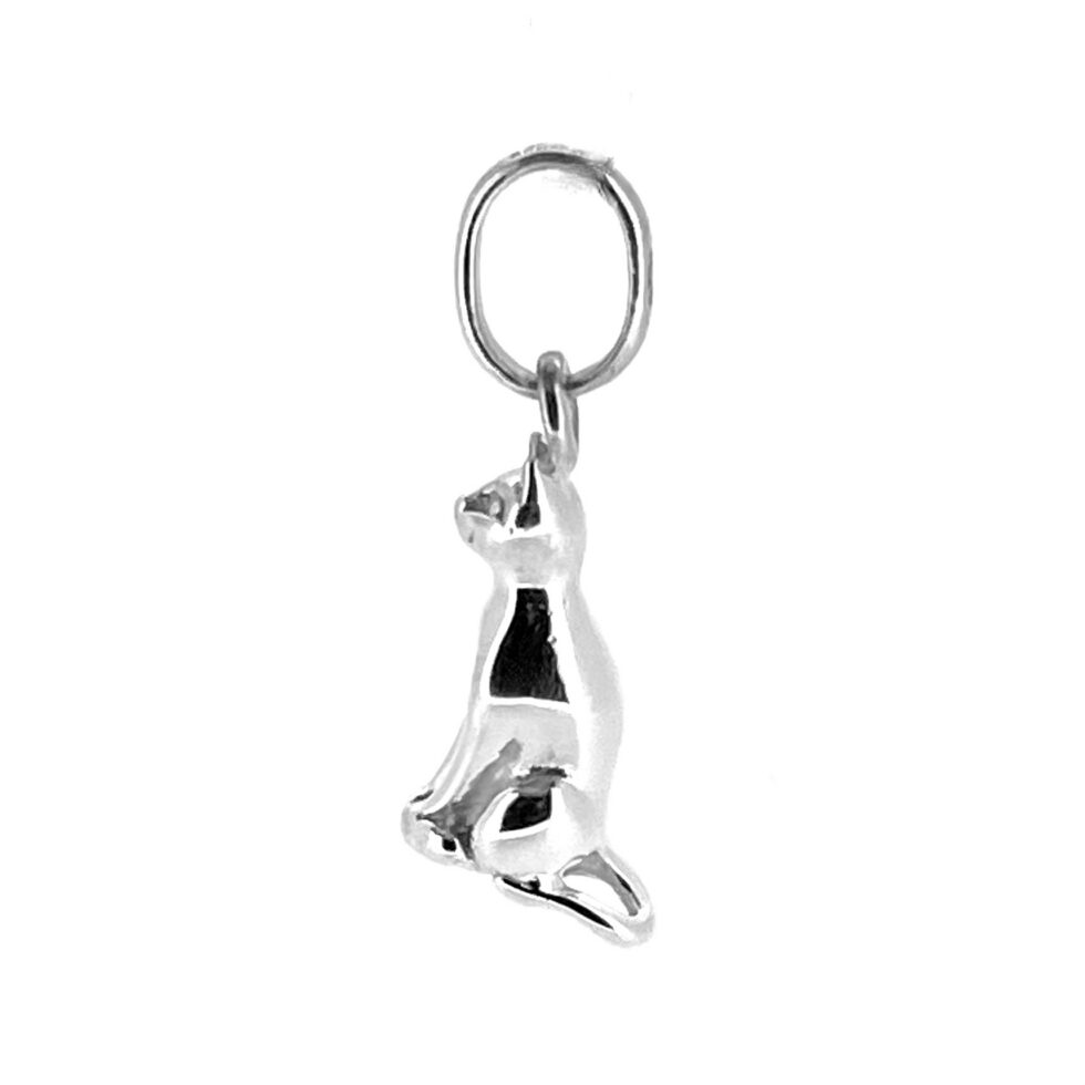 Sterling silver Sitting Cat Charm measuring 18mm high