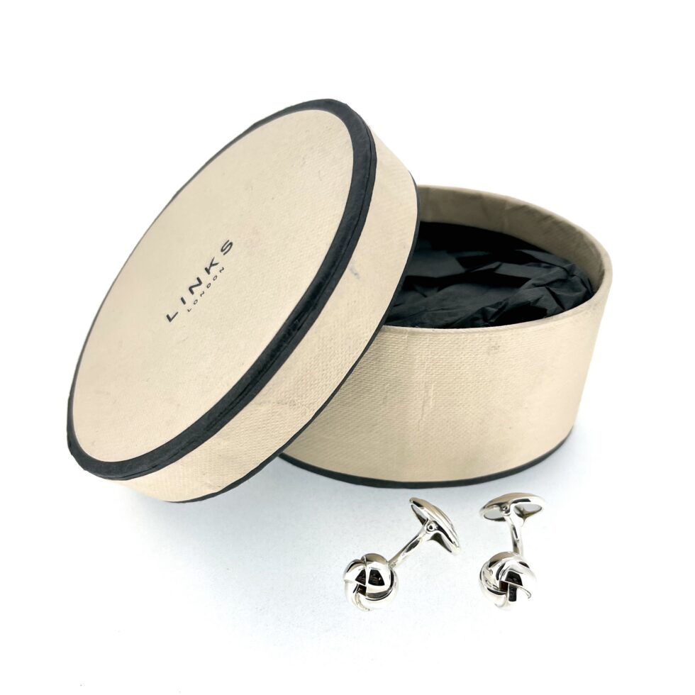 Links of London knot cufflinks showing oval swivel fittings