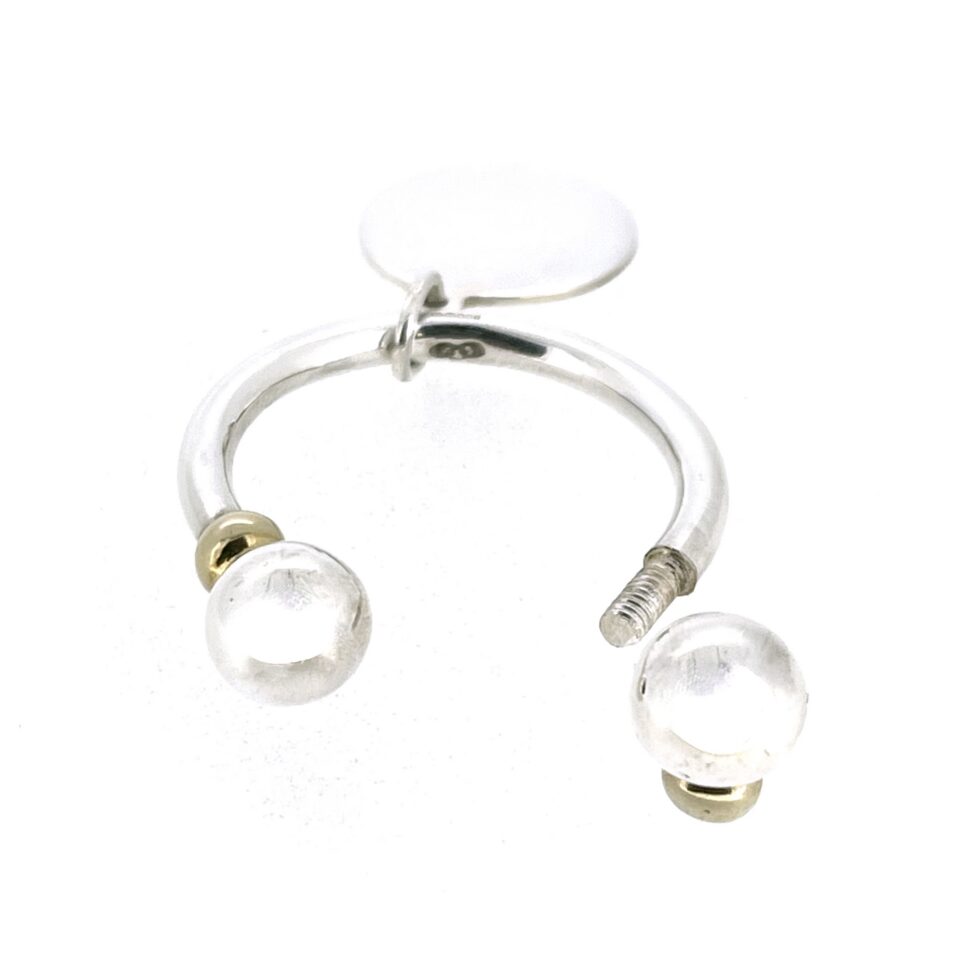 Sterling silver screwball keyring with polished spherical ends