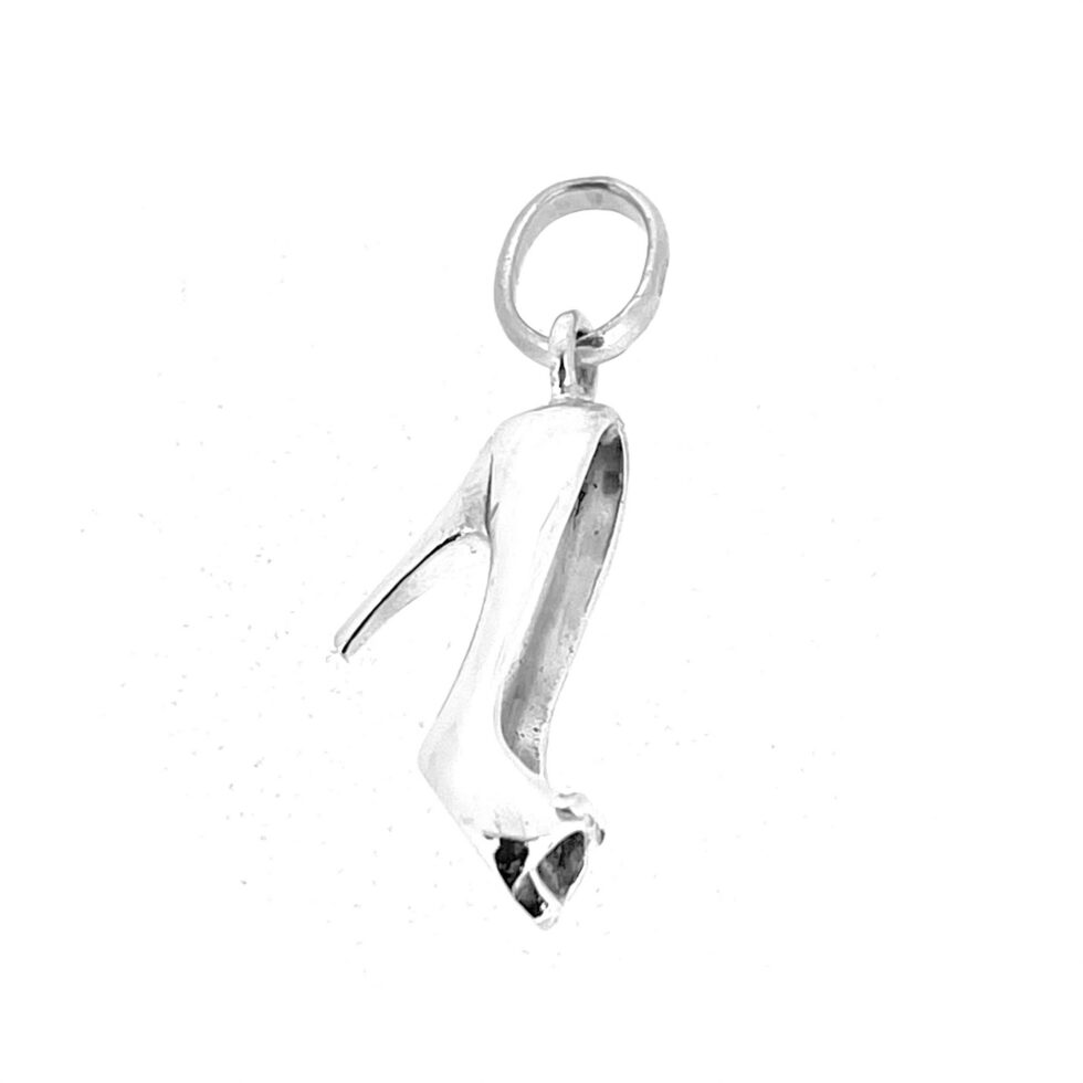 Three-dimensional sterling silver shoe charm with raised heel