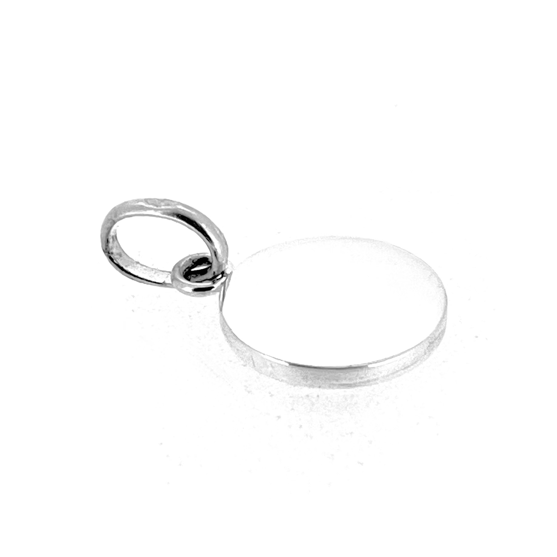 Polished sterling silver circular charm front view