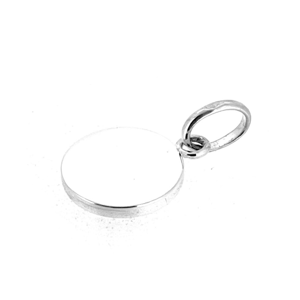Sterling silver disc charm measuring approximately 15mm diameter