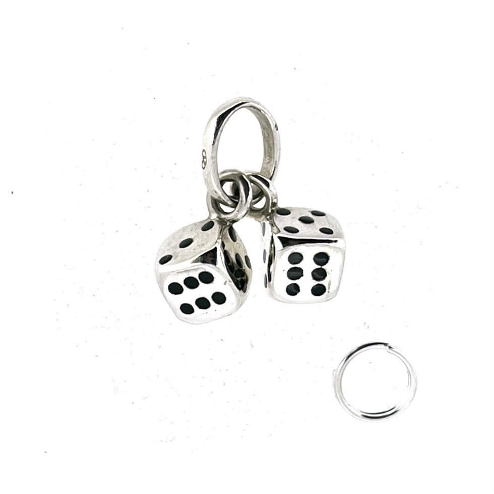 Twin silver dice charm with contrasting red enamel one pip
