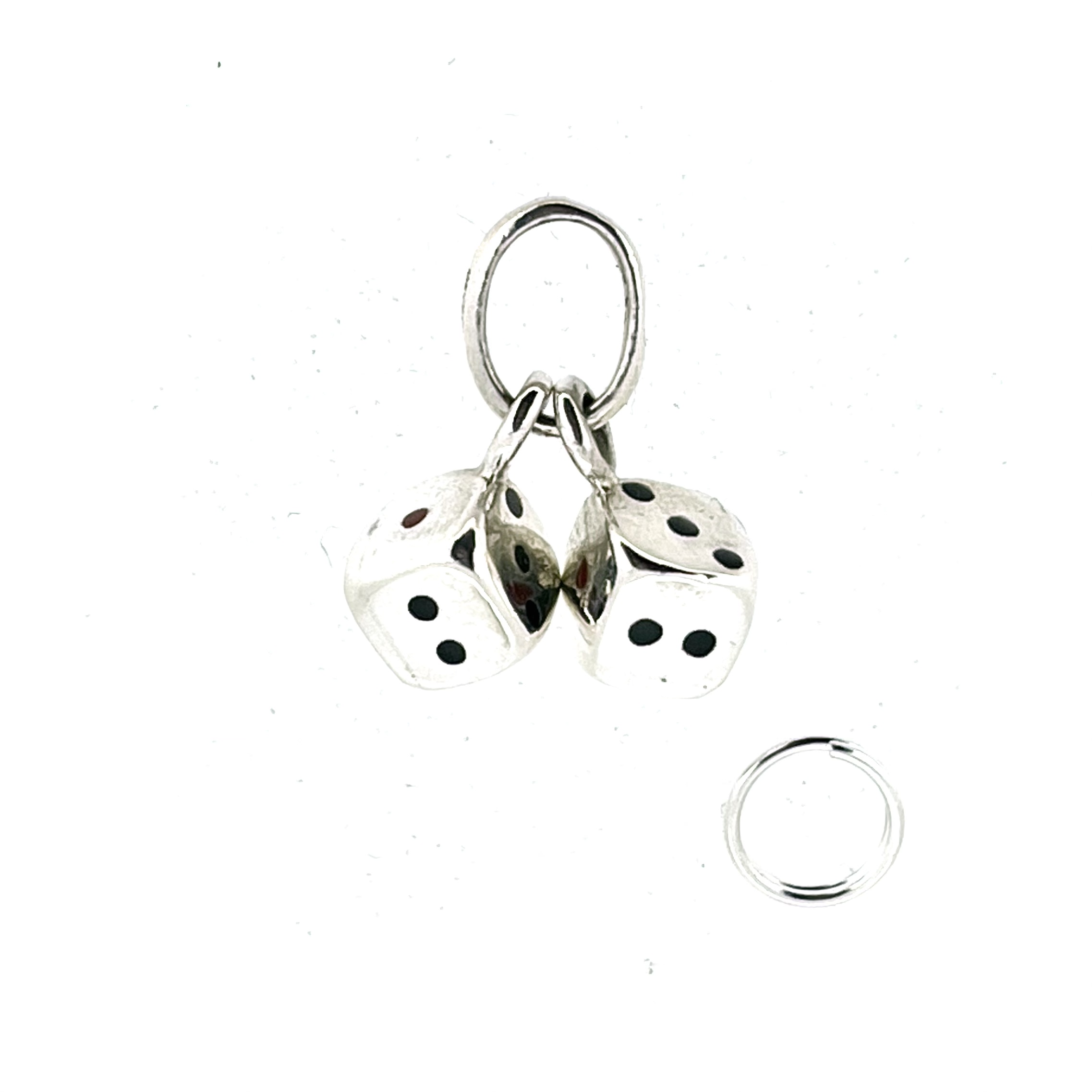 Two 6mm sterling silver dice charm front view