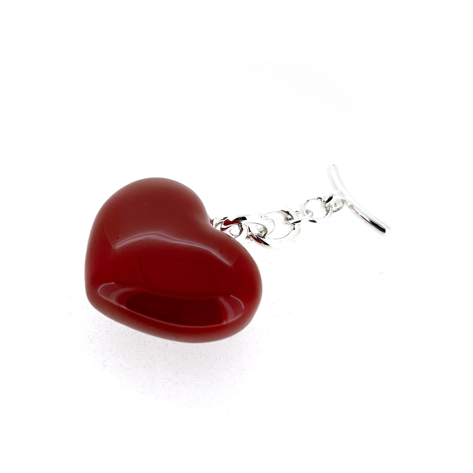 Glossy red heart bag charm with silver-plated fittings