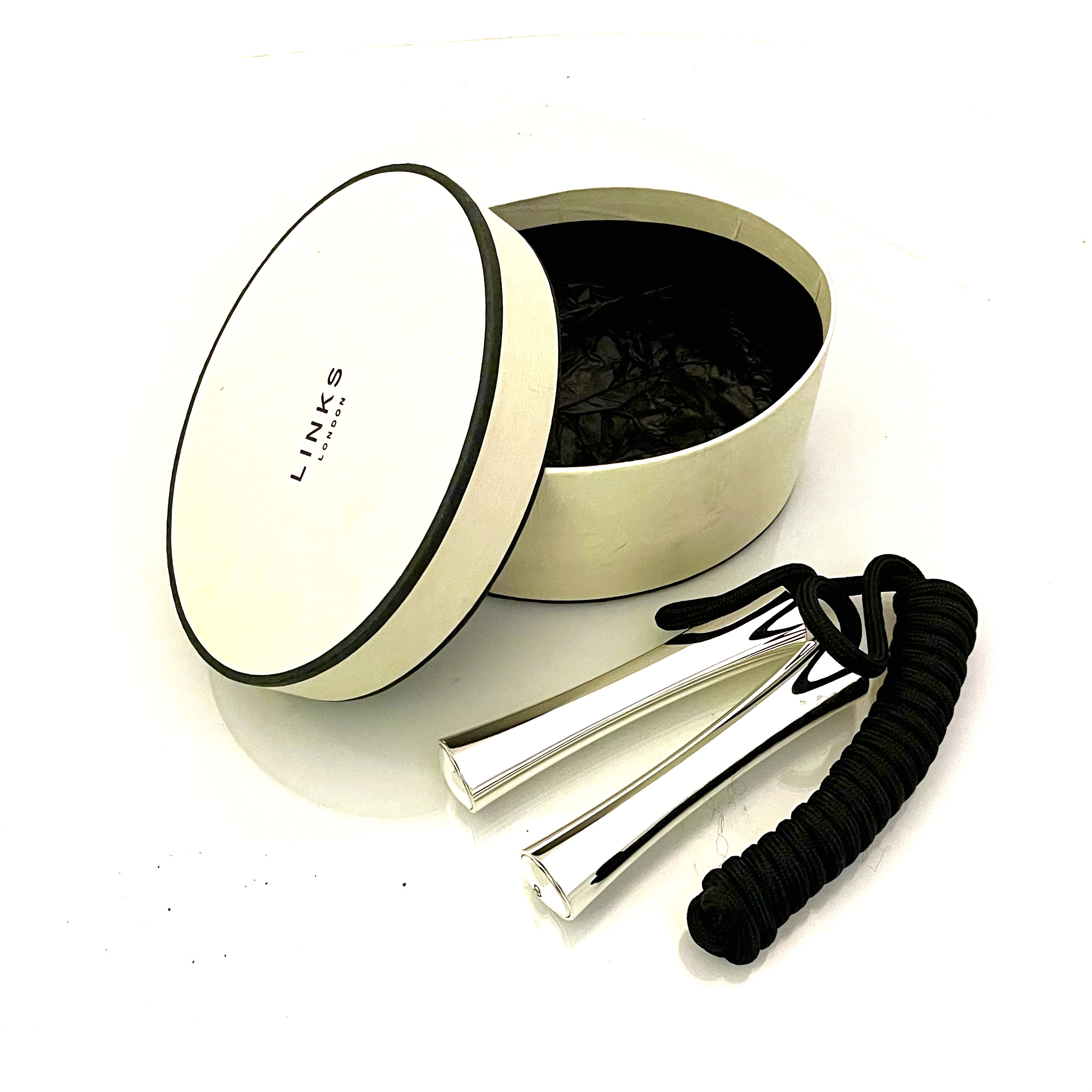 Vintage silver plated skipping rope with black cord