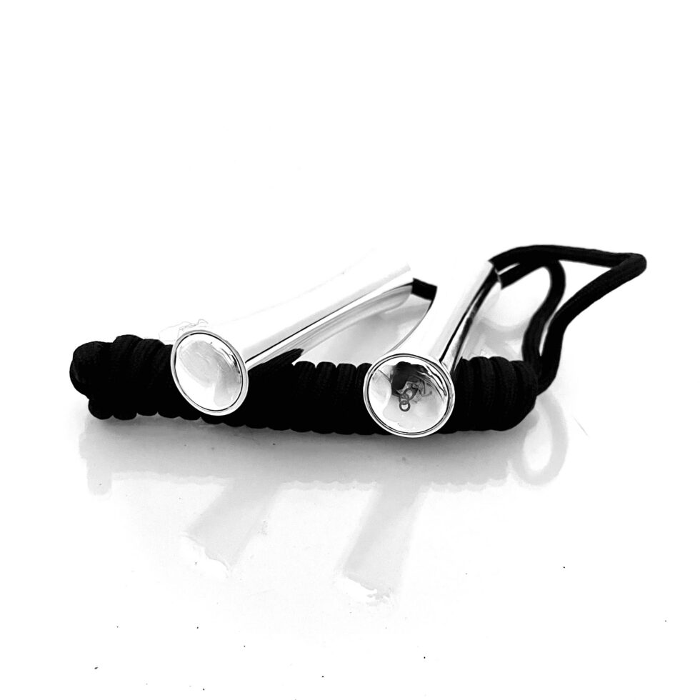 Curved polished silver plated skipping rope handle detail