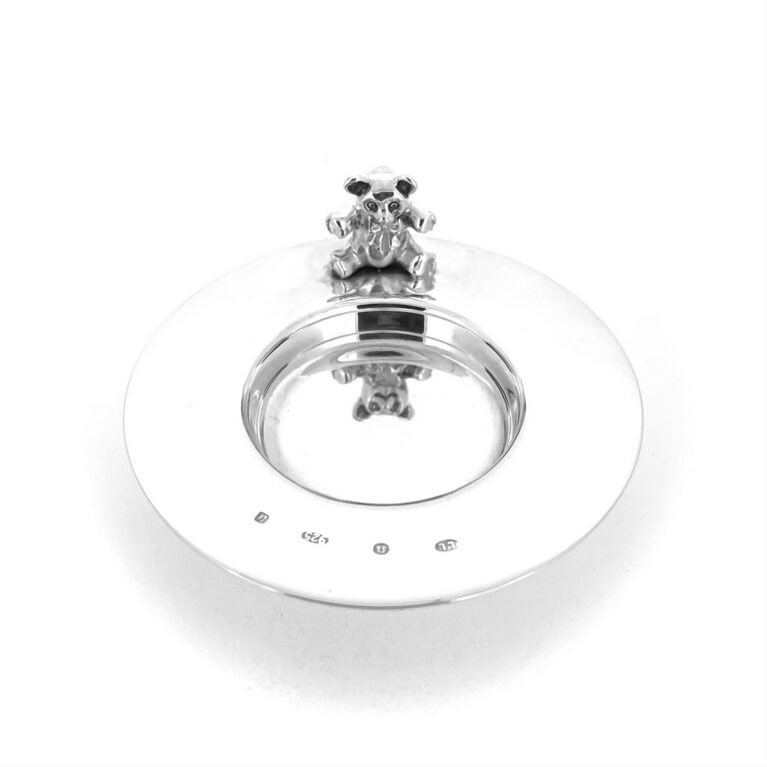 Links of London sterling silver pin dish with seated teddy bear
