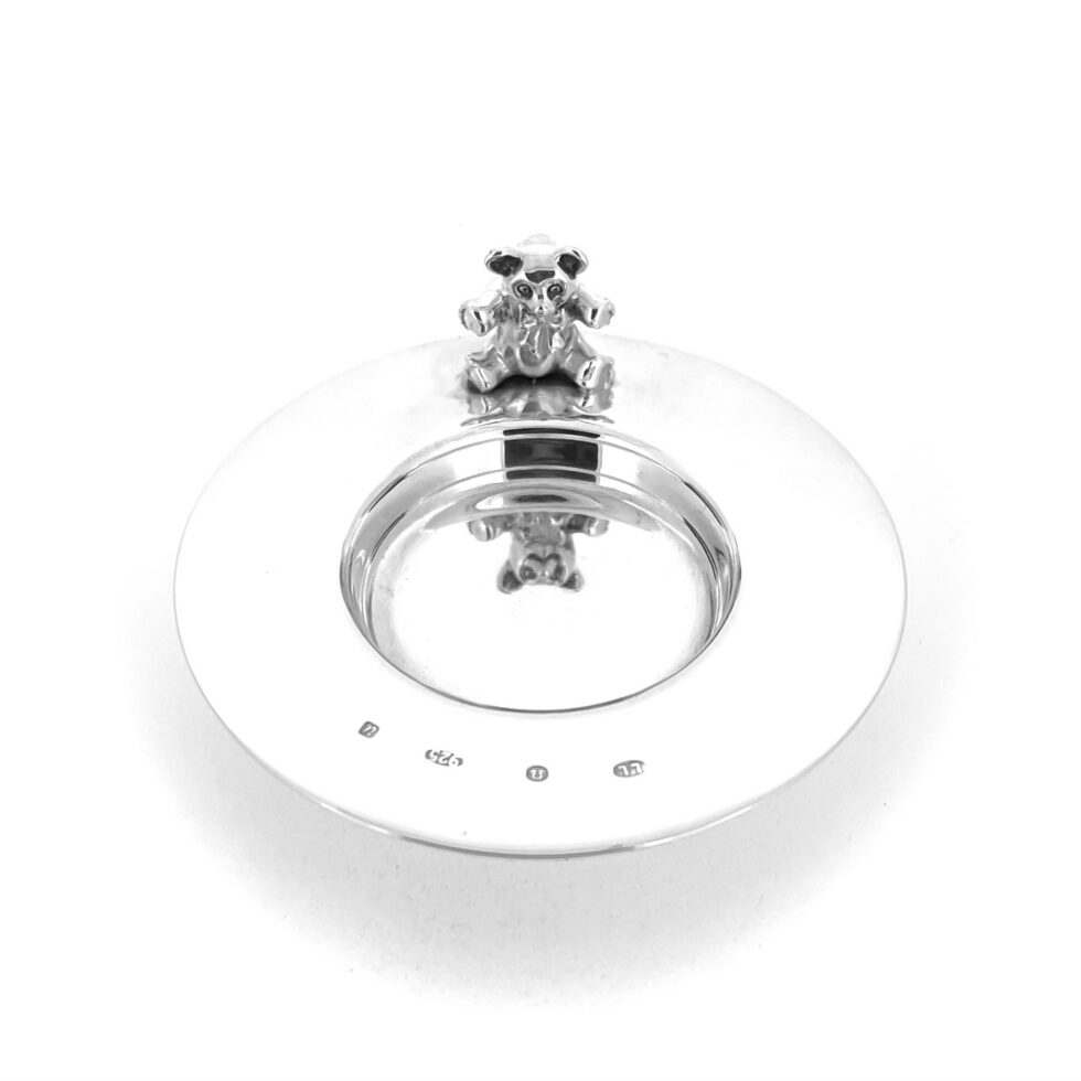 Links of London sterling silver pin dish with seated teddy bear